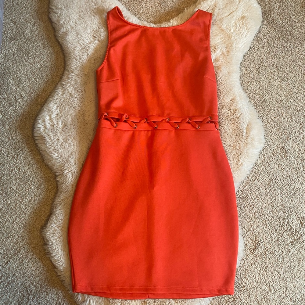 Coral body con mini dress